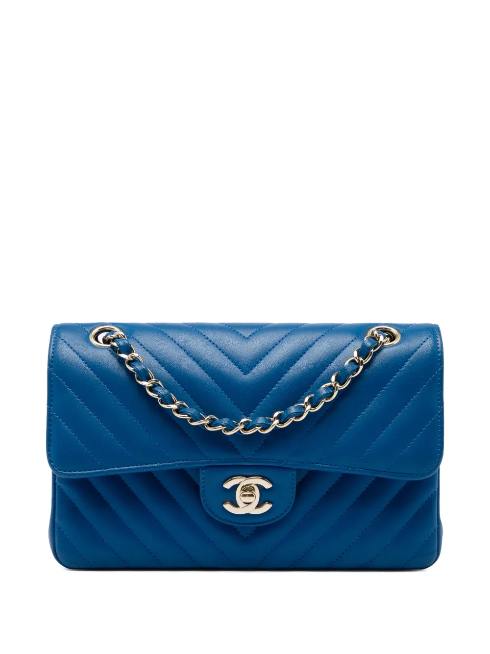 CHANEL Pre-Owned 2019 Small Classic Chevron Lambskin Double Flap shoulder bag - Blau
