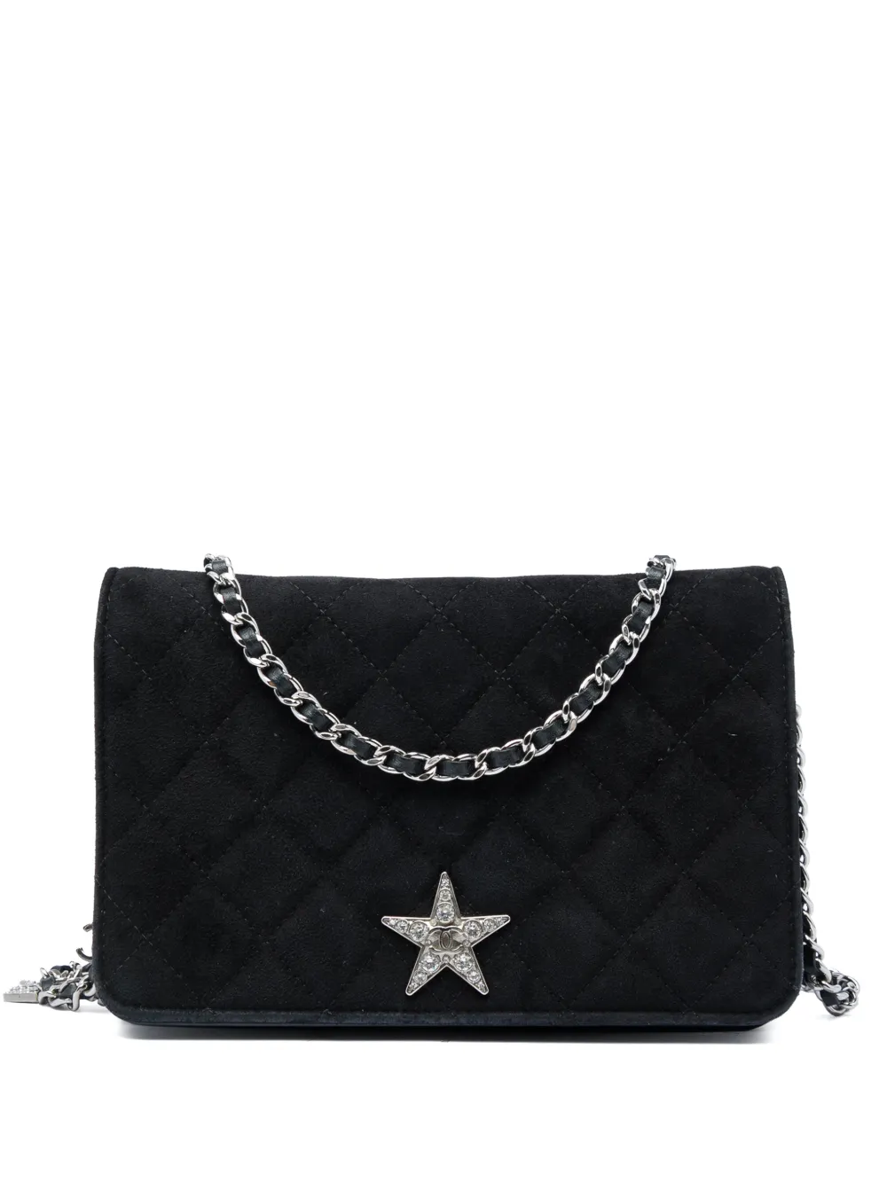 CHANEL Pre-Owned 2019 Quilted Suede Cocostellar Wallet on Chain crossbody bag - Nero