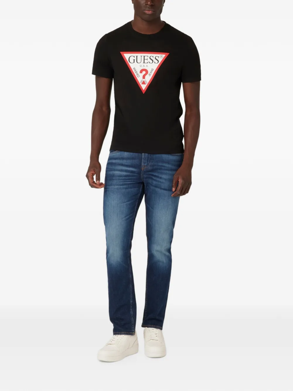 GUESS USA logo-print T-shirt Zwart