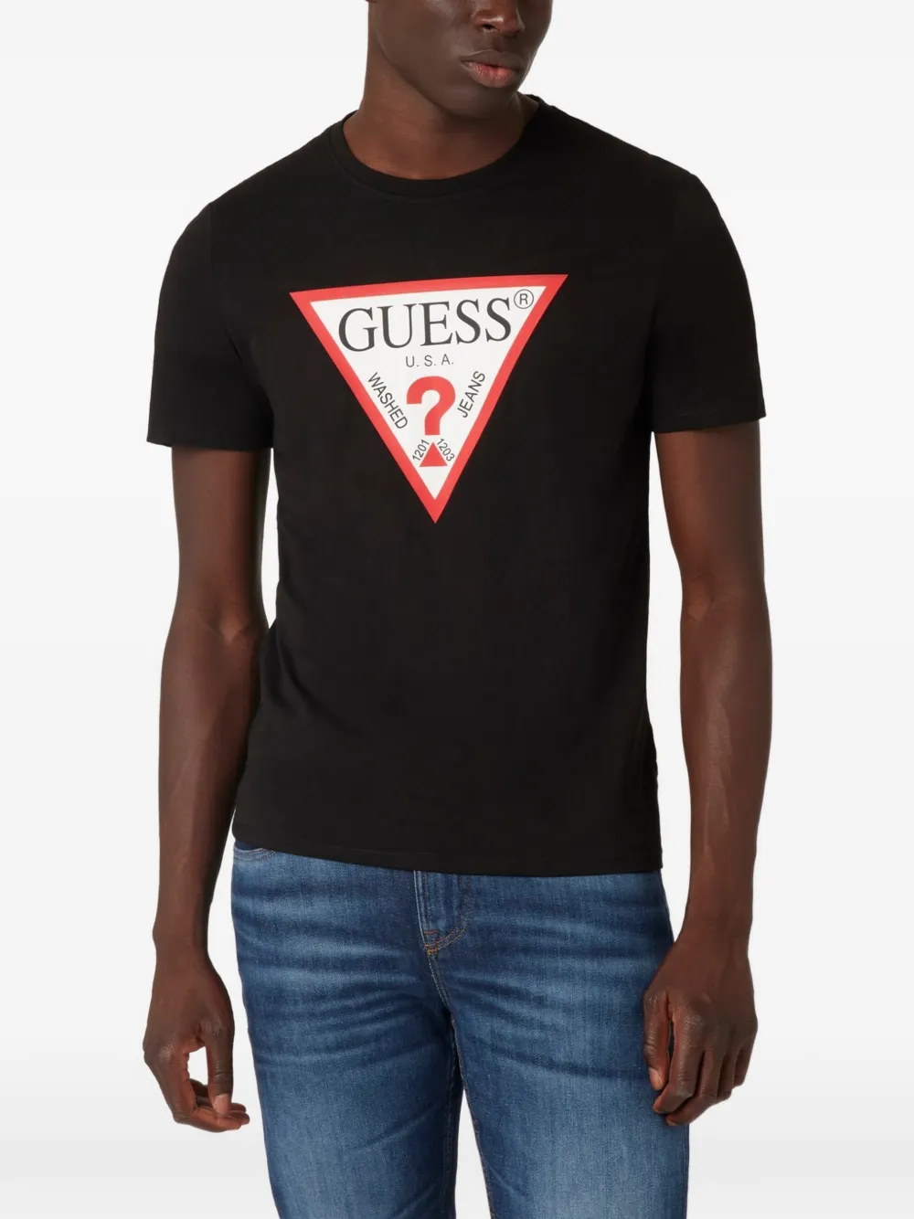 GUESS USA logo-print T-shirt Zwart