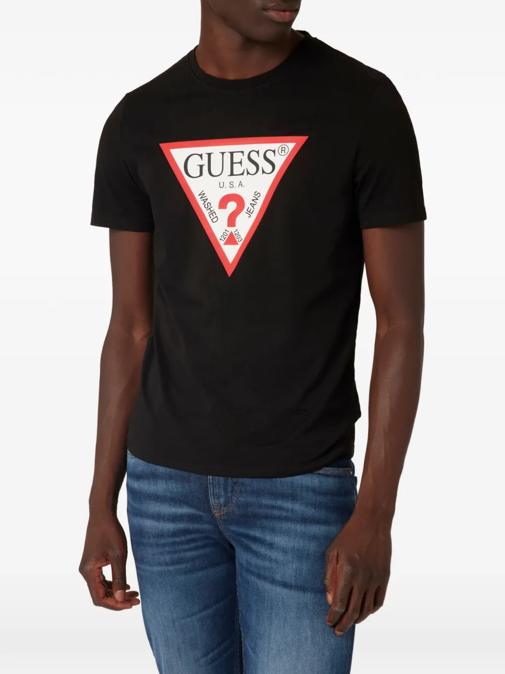 GUESS USA logo-print T-shirt Zwart