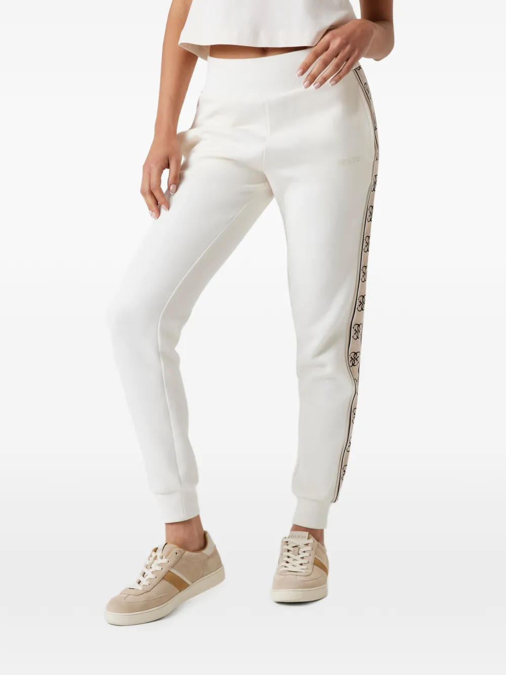 Guess Usa Logo-tape Track Pants In 화이트