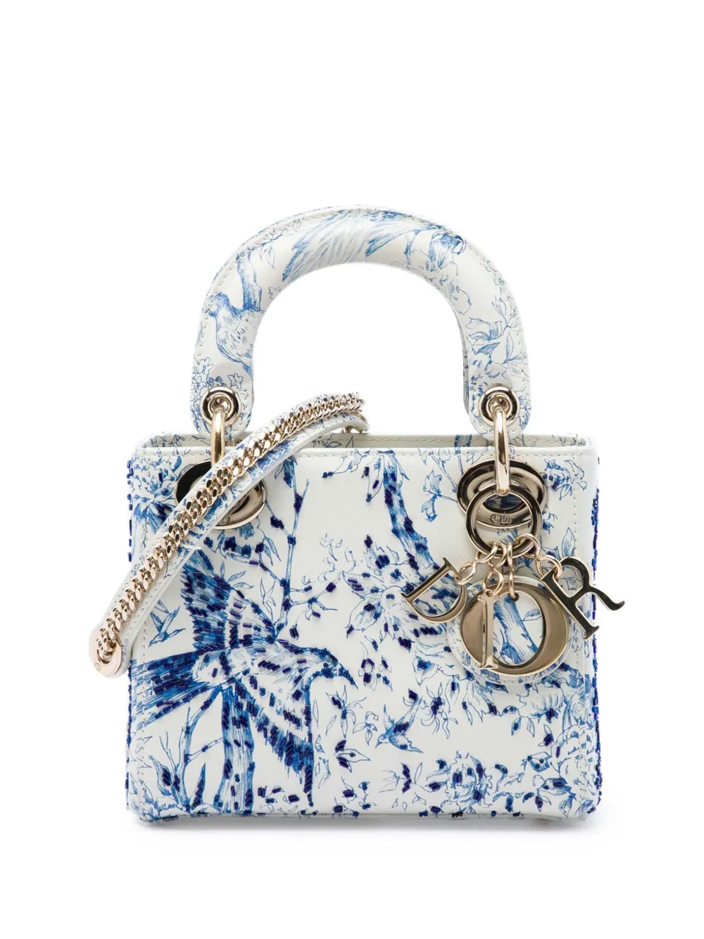 Christian Dior Pre-Owned 2022 Mini Calfskin Beaded Jardin D Hiver Lady Dior satchel - Weiß