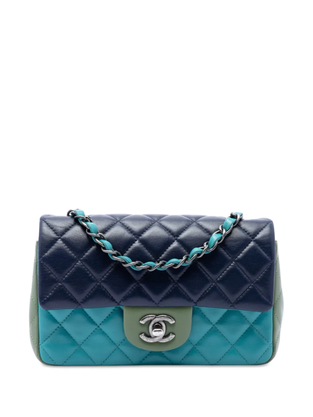 CHANEL Pre-Owned 2015-2016 Mini Rectangular Classic Tricolor Lambskin Single Flap crossbody bag - Blau