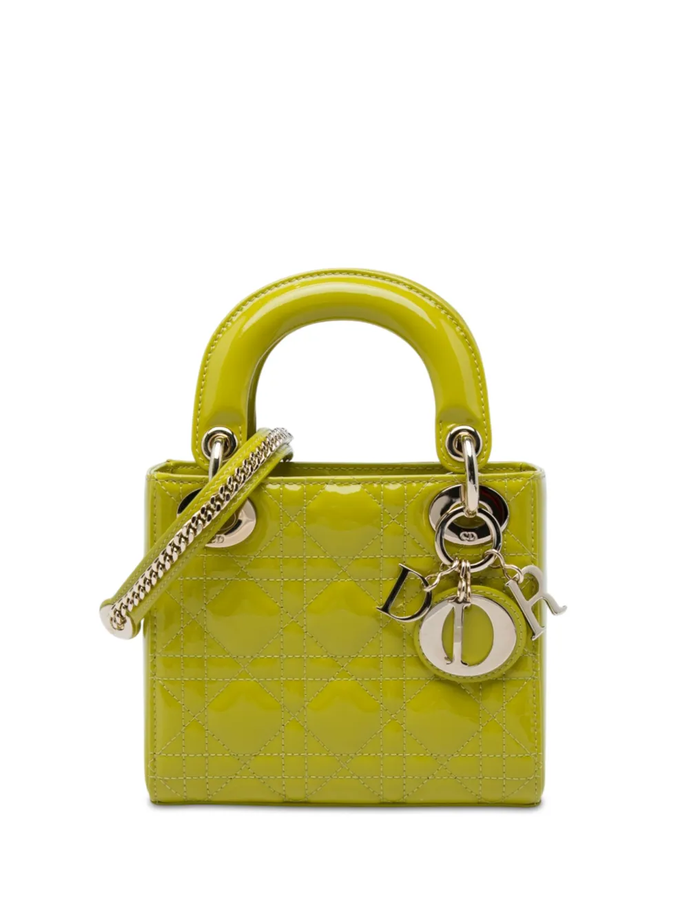 Christian Dior Pre-Owned 2021 mini Cannage Lady Dior Satchel-Tasche aus Lackleder - Gelb