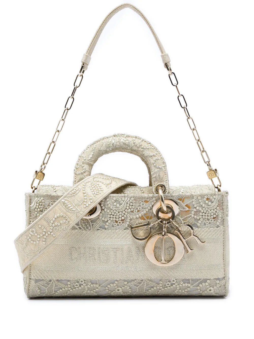 Christian Dior Pre-Owned 2023 Medium Embroidered Lace 3D Macrame Lady D Joy satchel - Nude
