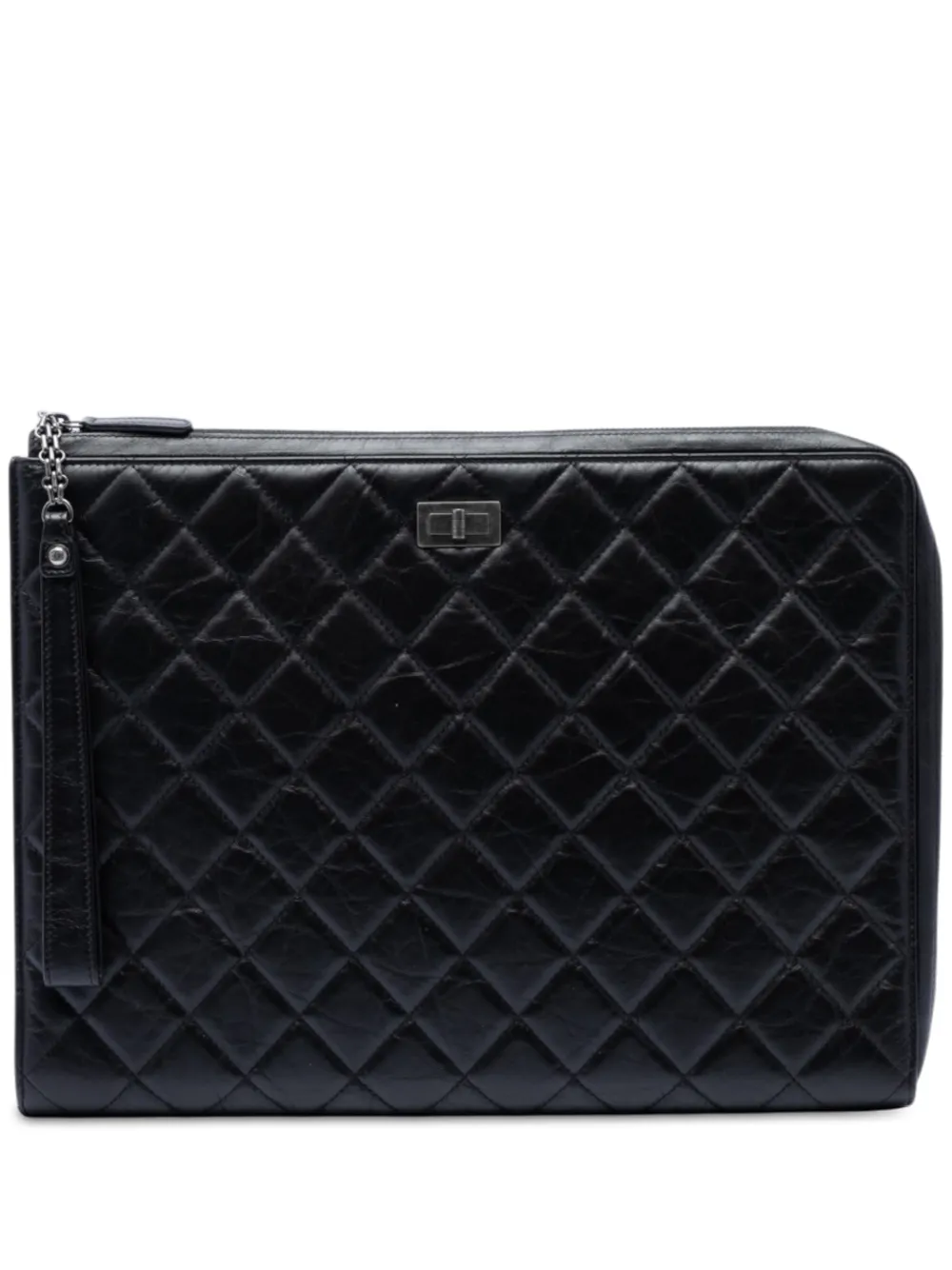 CHANEL Pre-Owned 2019 Large Aged Calfskin Reissue 2.55 Pouch with Handle clutch bag - Nero