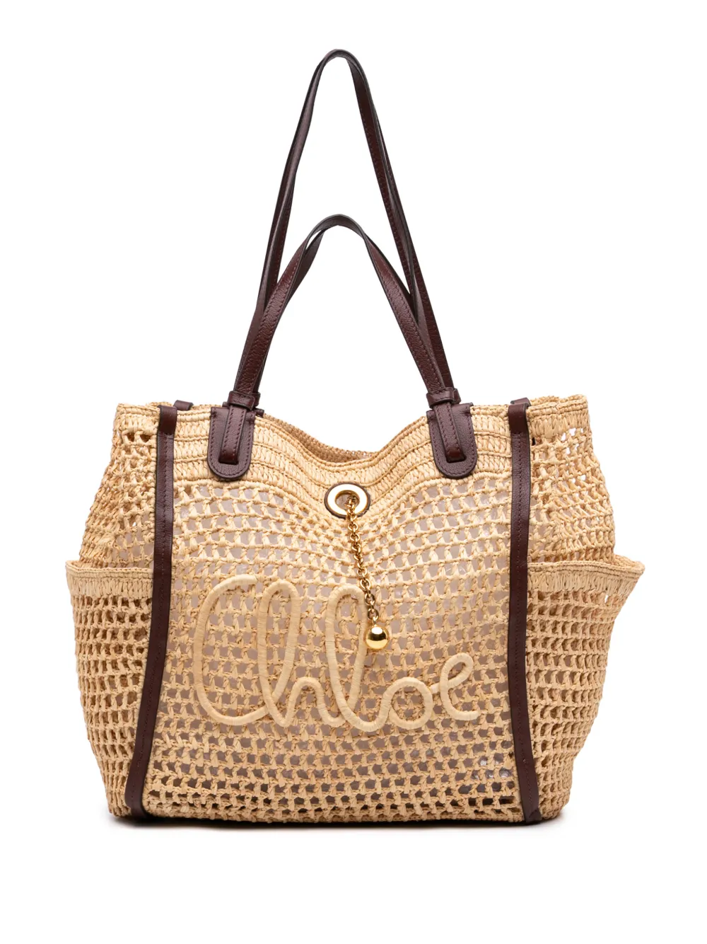 Chloé Pre-Owned 2026 Small Raffia Embroidered Logo Iconic Tote satchel - Nude