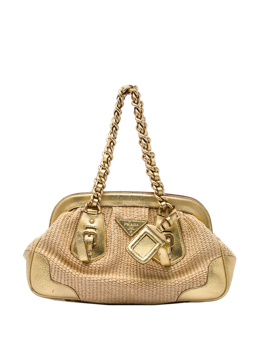 Prada Pre-Owned Borsa a spalla in paglia con finiture in pelle di cinghiale 2010-2026 - Oro