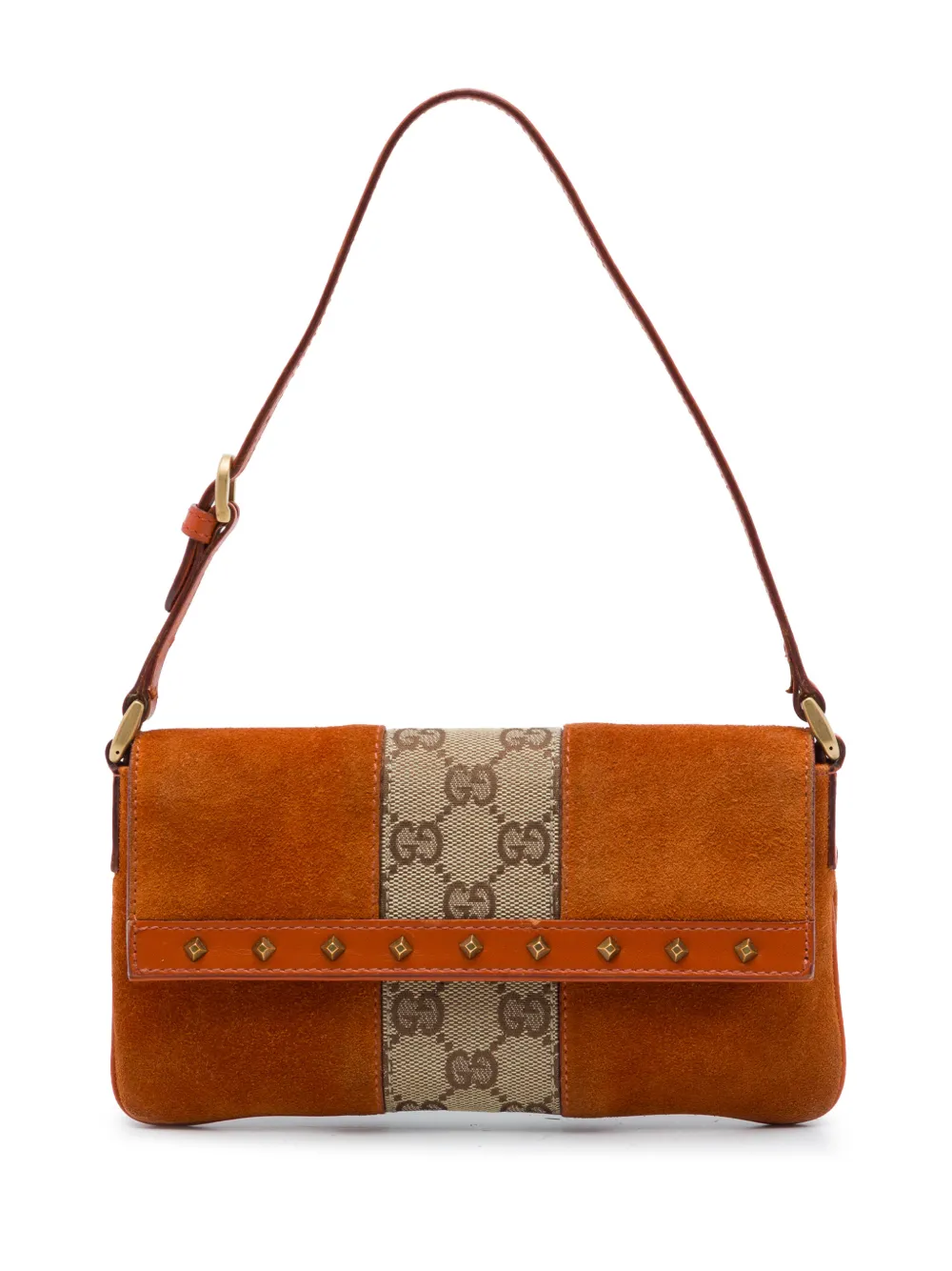 Gucci Pre-Owned Borsa a spalla Nailhead in tela GG e pelle scamosciata 2000-2015 - Arancione