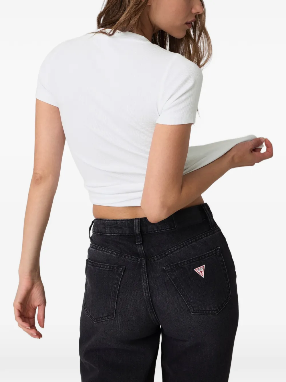 GUESS USA Geribbeld T-shirt met geborduurd logo Wit