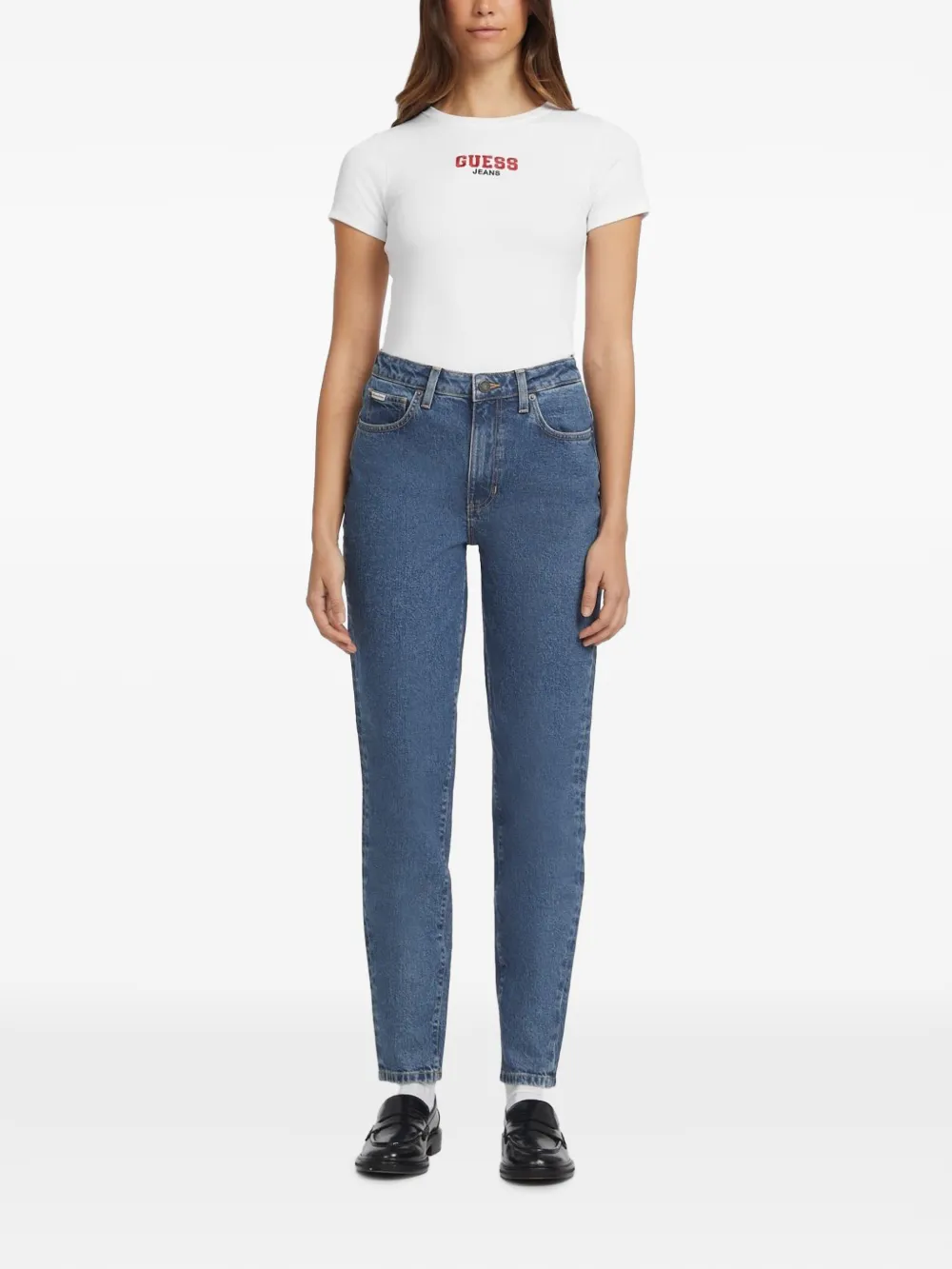 GUESS USA Geribbeld T-shirt met geborduurd logo Wit