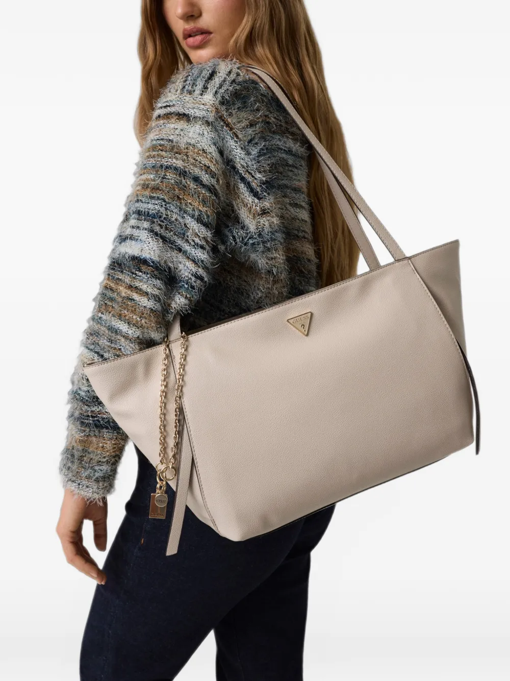 GUESS USA Devon shopper met logoplakkaat Beige