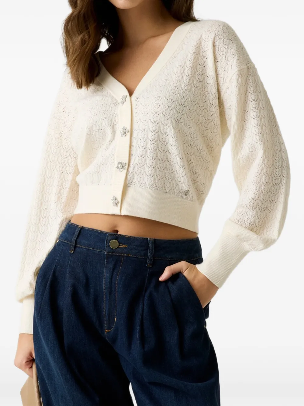 Guess Usa Nina Crystal-embellished Cardigan In White