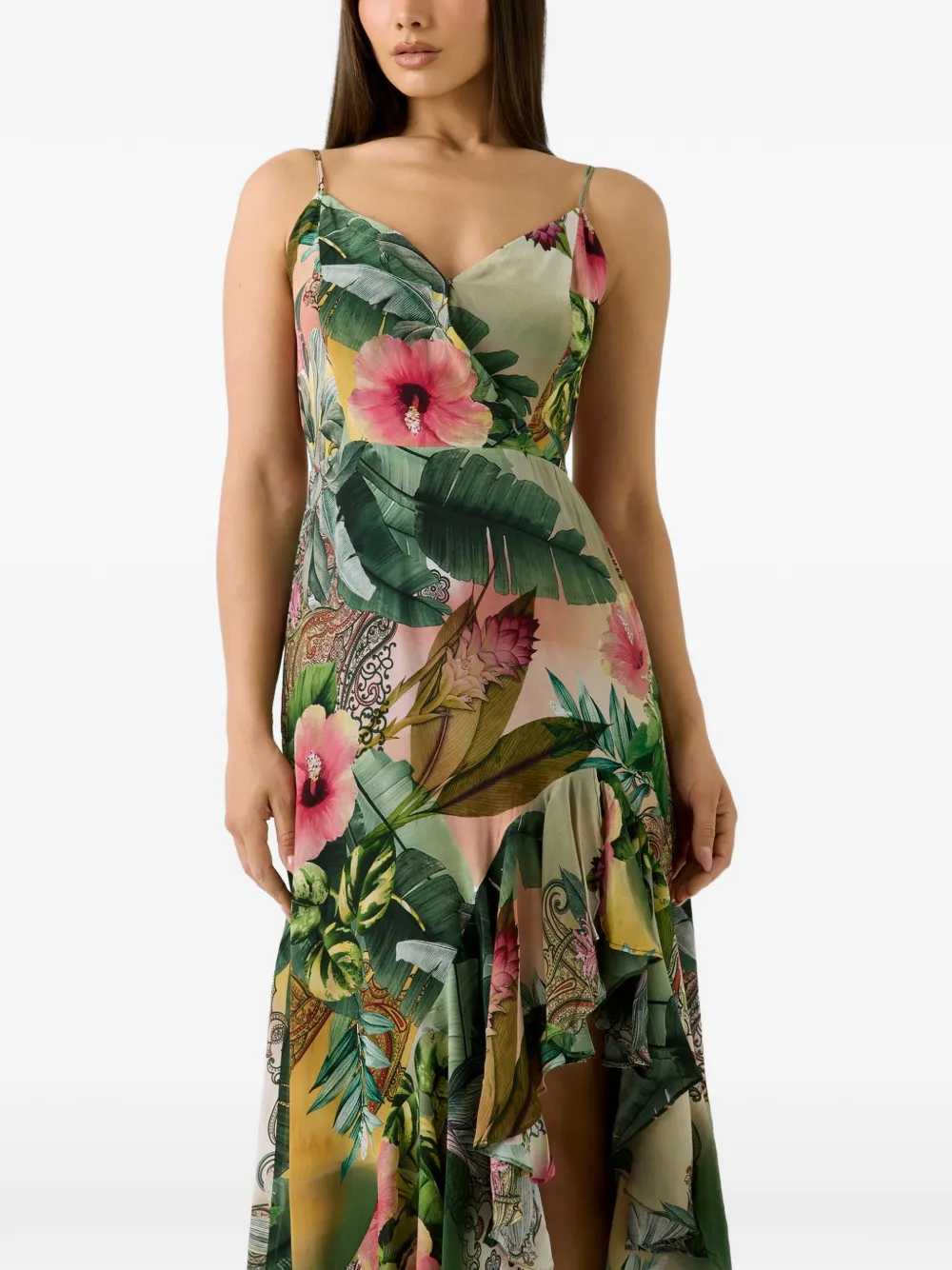 GUESS USA Asymmetrisches Kleid mit Blumenprint - Grün