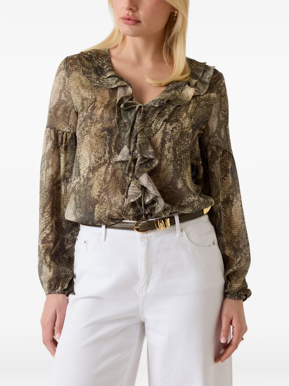 GUESS USA ruffled snake-print blouse