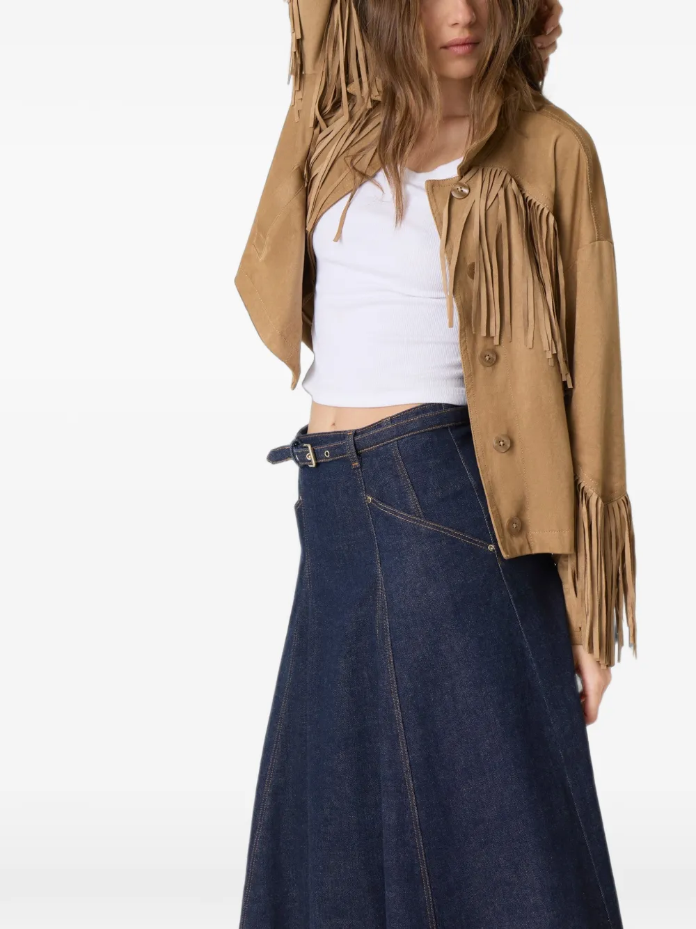 GUESS USA Rayne denim midi-rok met ceintuur Blauw
