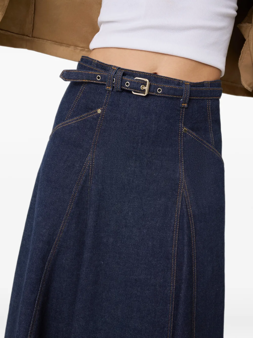 GUESS USA Rayne denim midi-rok met ceintuur Blauw