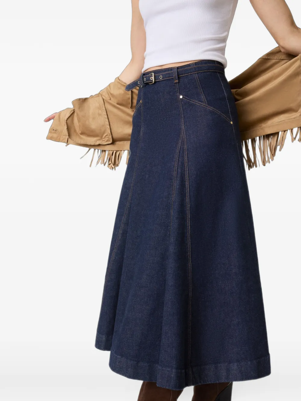 GUESS USA Rayne denim midi-rok met ceintuur Blauw