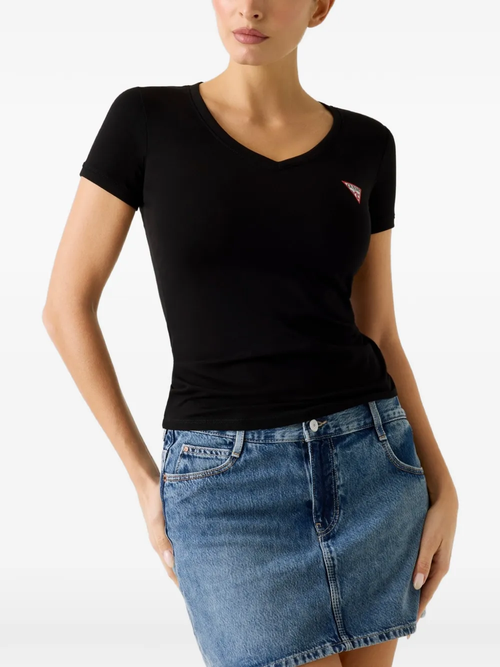 GUESS USA SS VN MINI TRIANGLE TEE - Nero