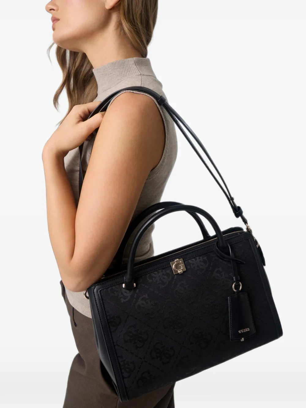 GUESS USA Audrey shopper met monogram-patroon Zwart