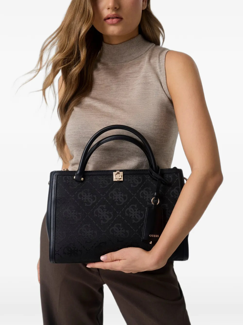 GUESS USA Audrey shopper met monogram-patroon Zwart
