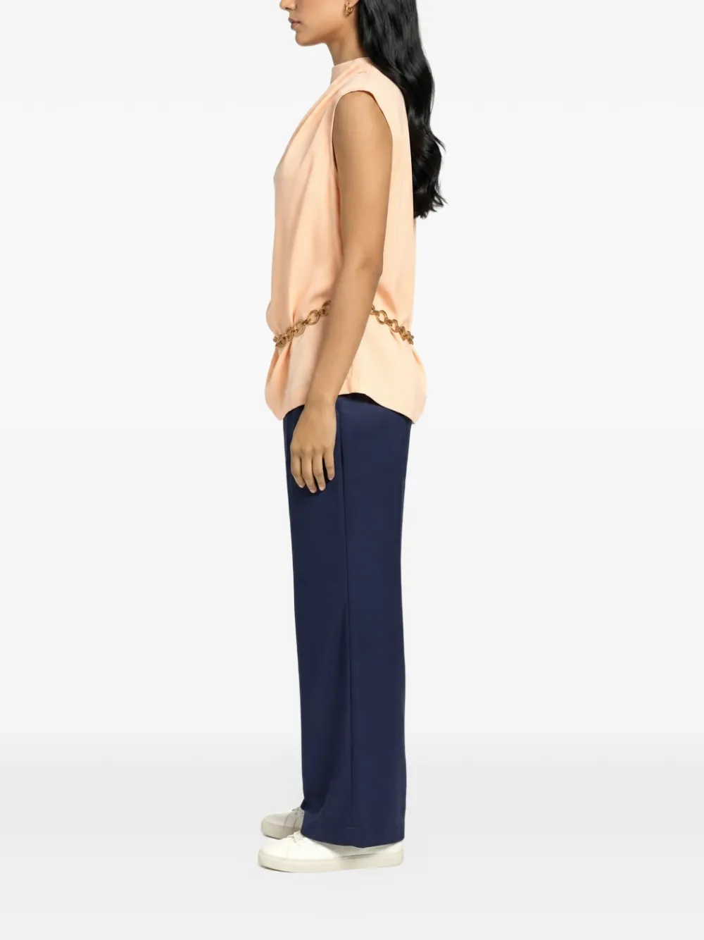 GUESS USA Marciano chain-embellished draped blouse Geel