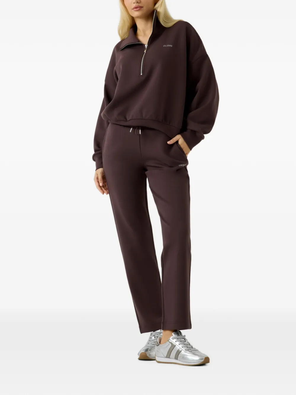 GUESS USA Straight trainingsbroek met logoprint Bruin