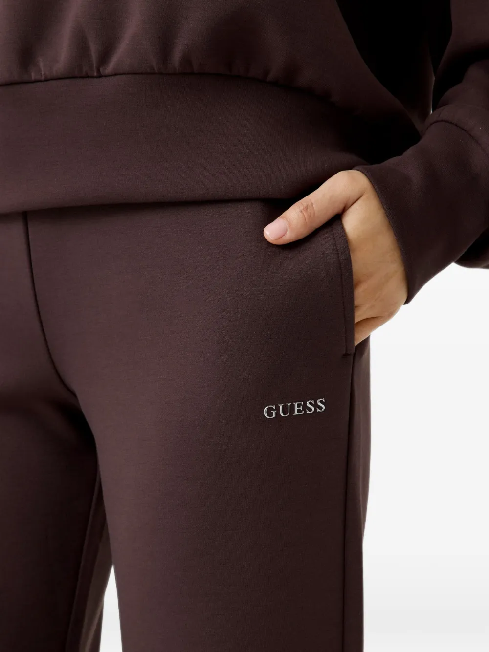 GUESS USA Straight trainingsbroek met logoprint Bruin