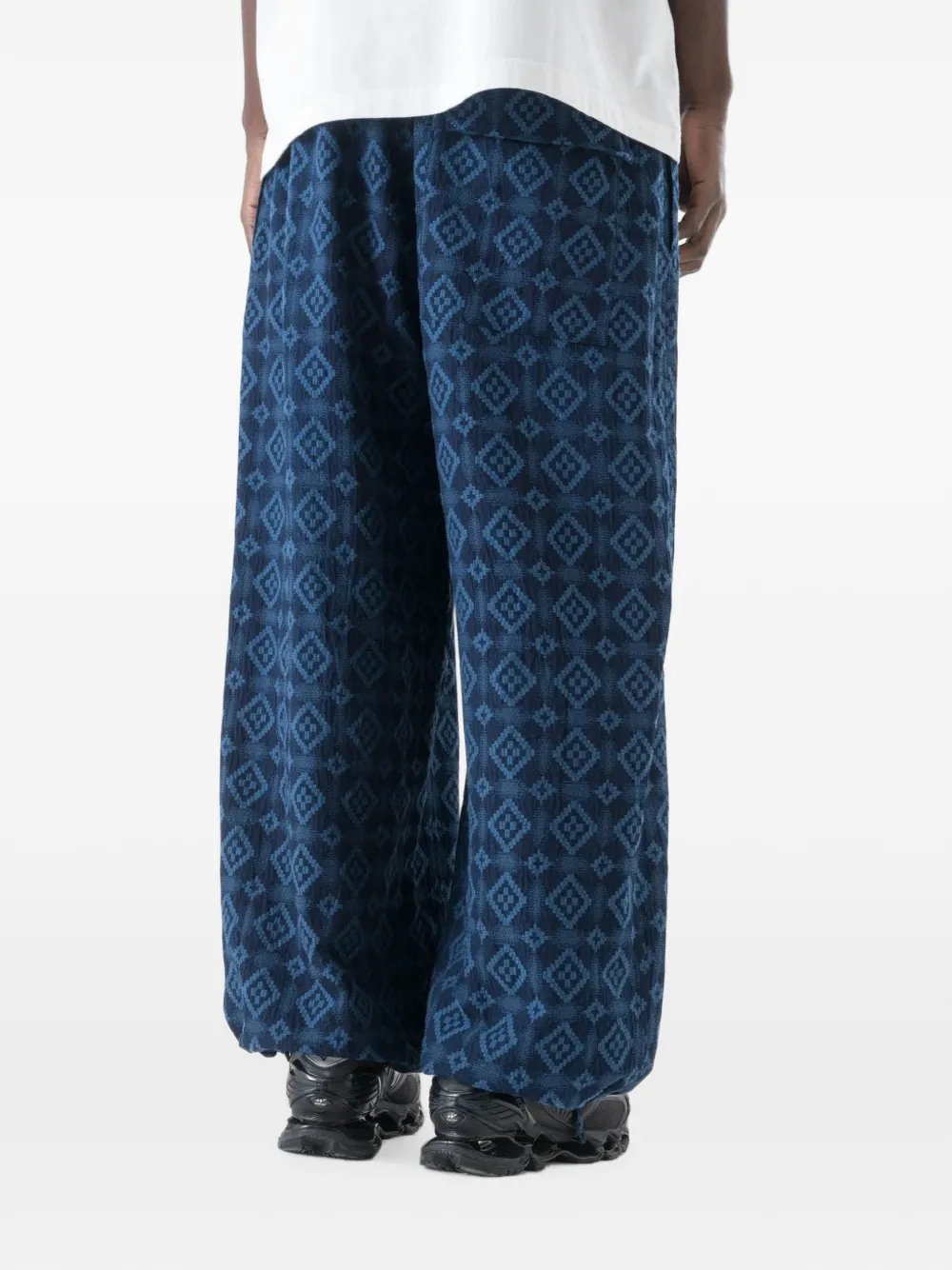 Maharishi Komon Aizome broek met trekkoord en diamantpatroon Blauw