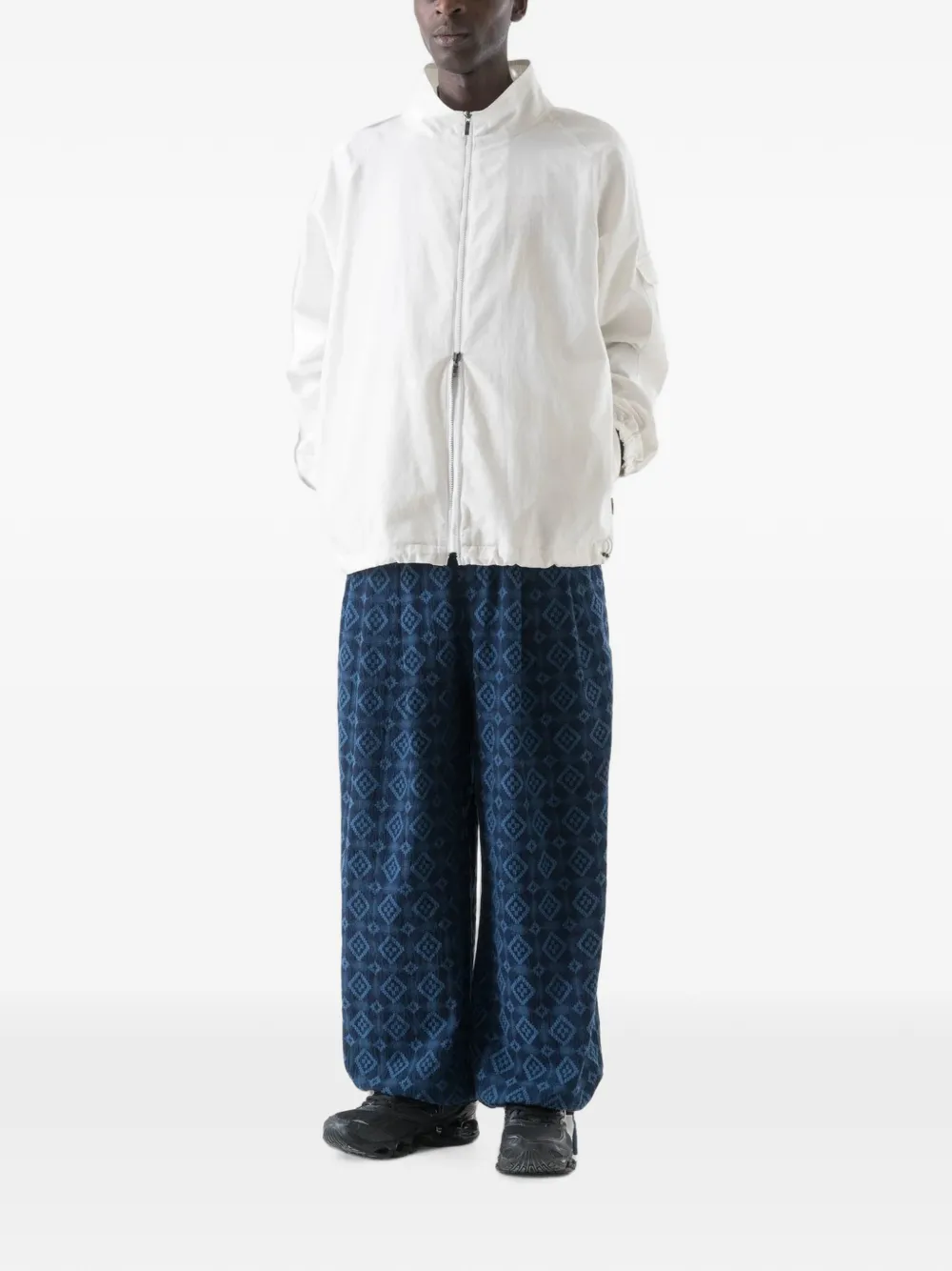 Maharishi Komon Aizome broek met trekkoord en diamantpatroon Blauw