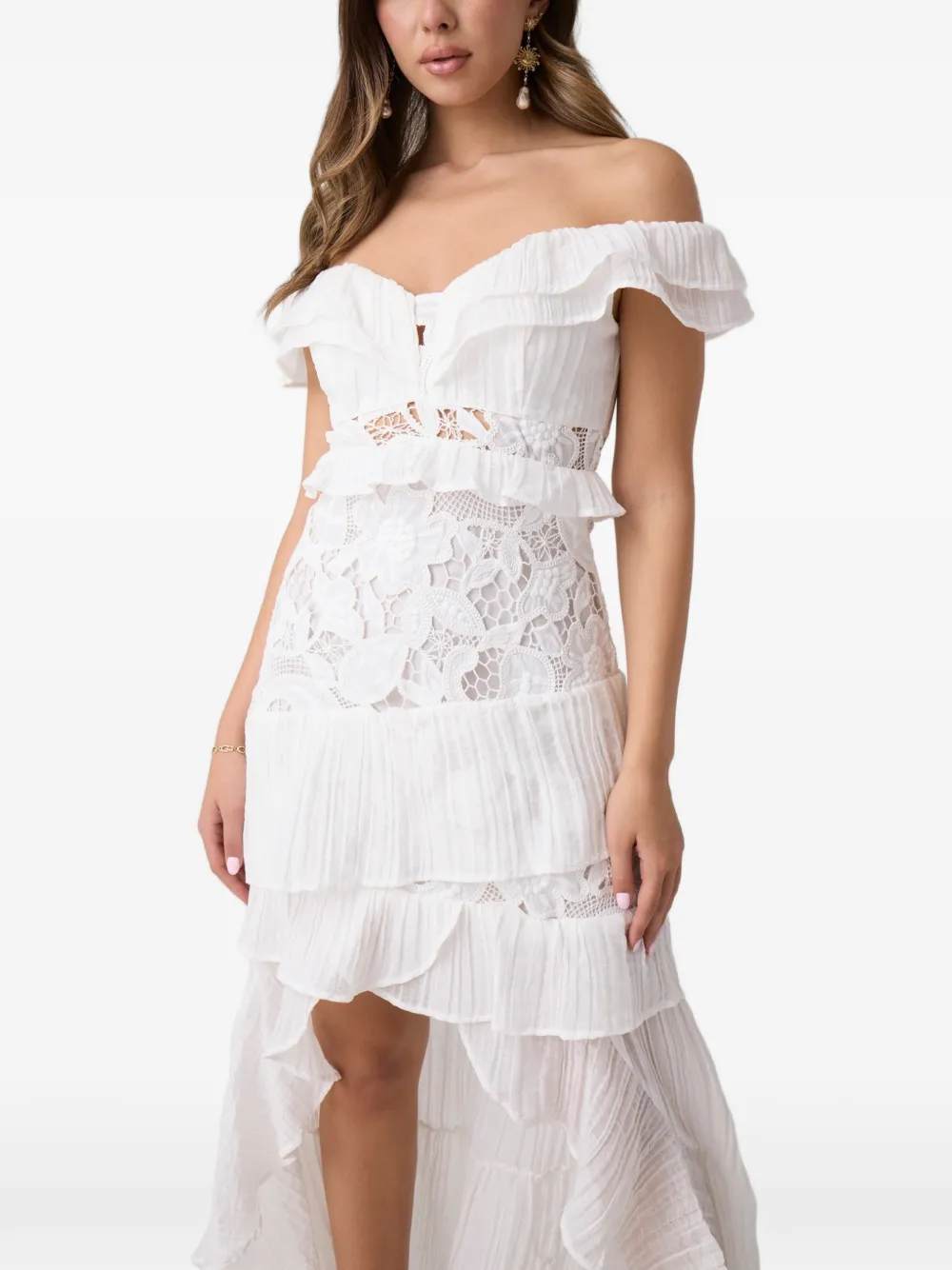 GUESS USA off-shoulder ruffled asymmetric dress