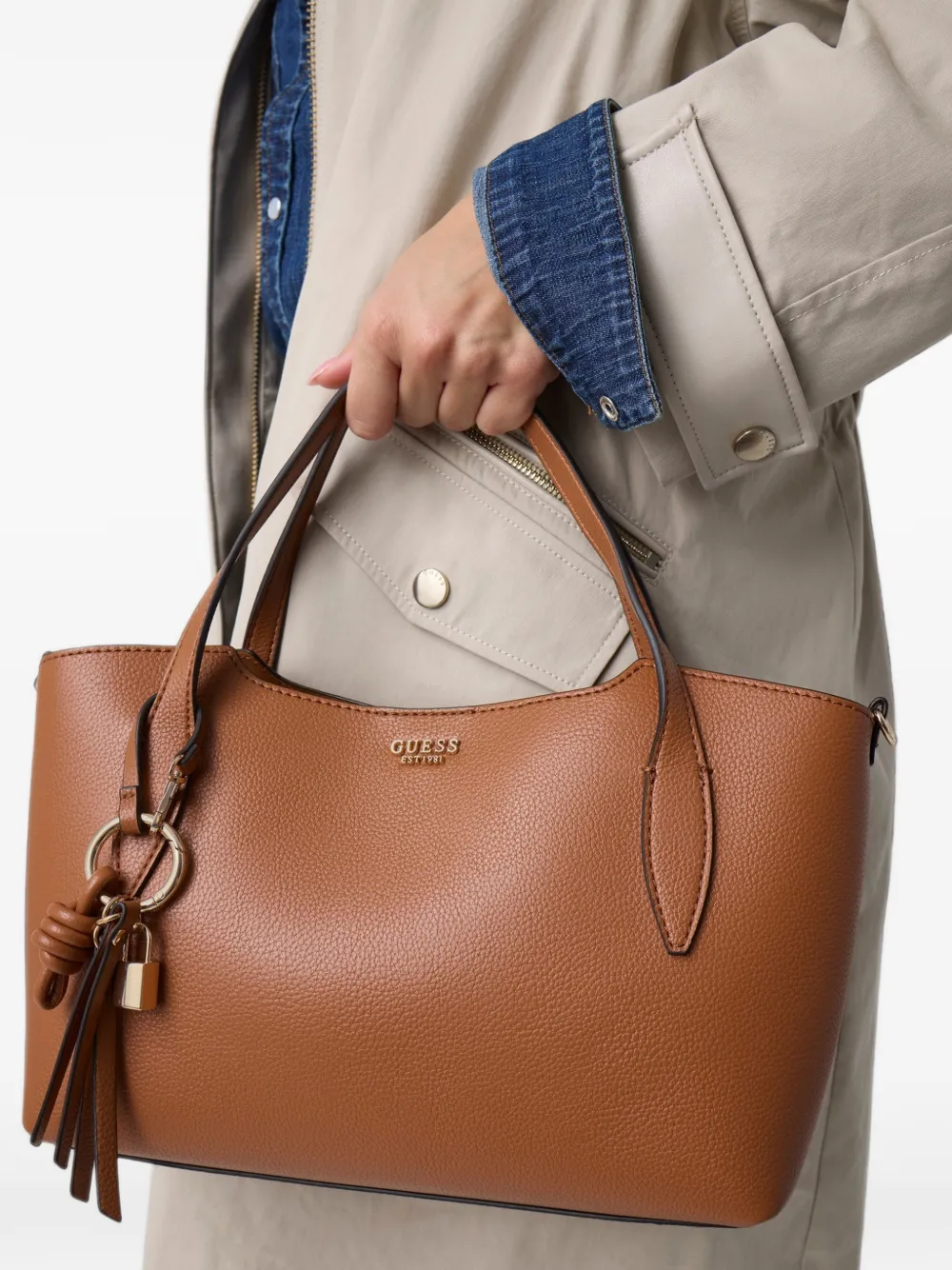 GUESS USA Melody bewerkte shopper Bruin