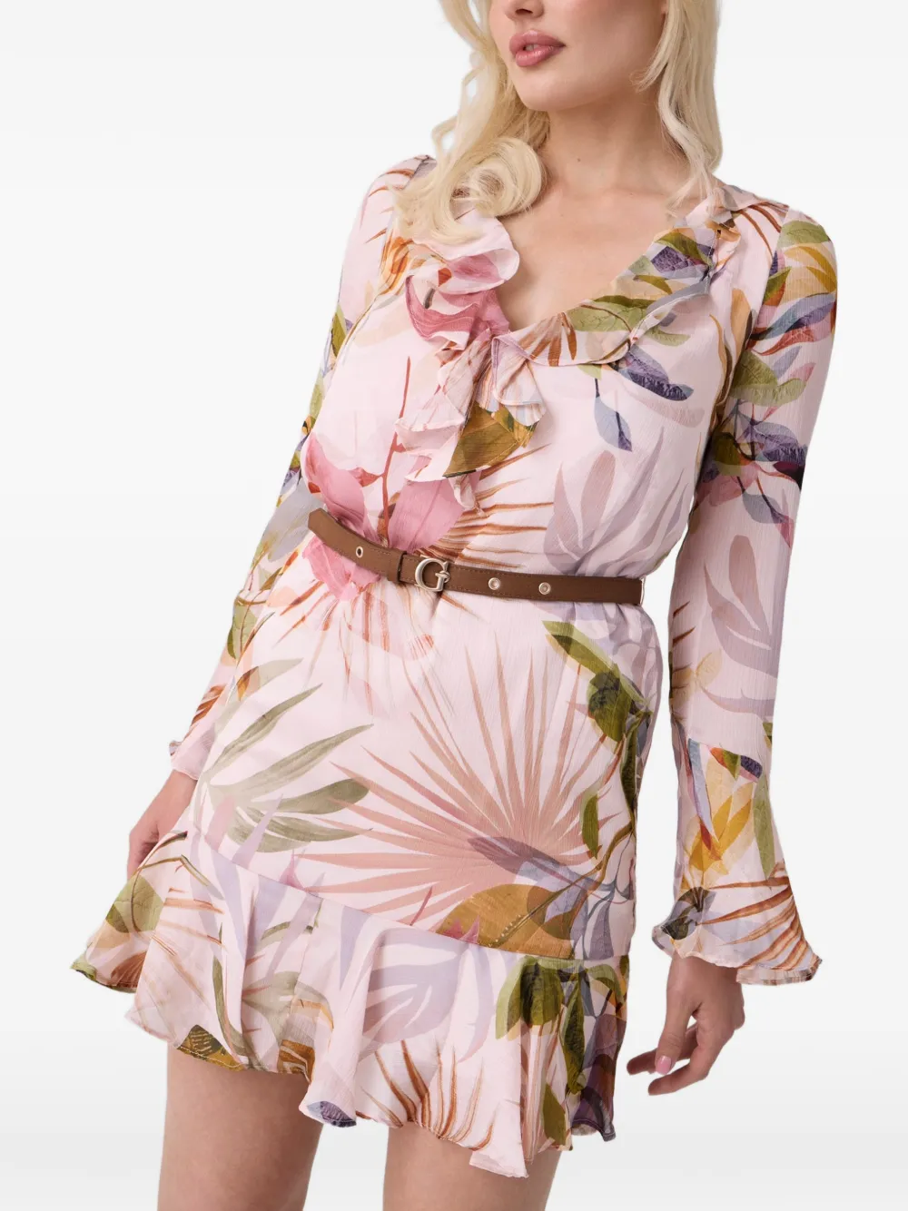 GUESS USA Gerüschtes Kleid mit Gürtel - Rosa