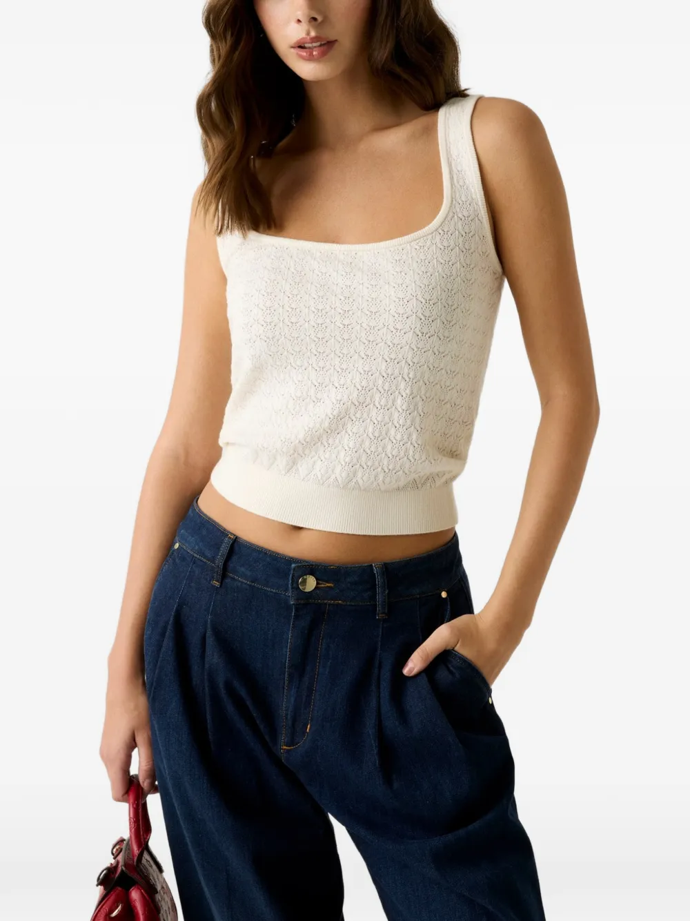 Guess Usa Nina Pointelle-knit Tank Top In Neutrals