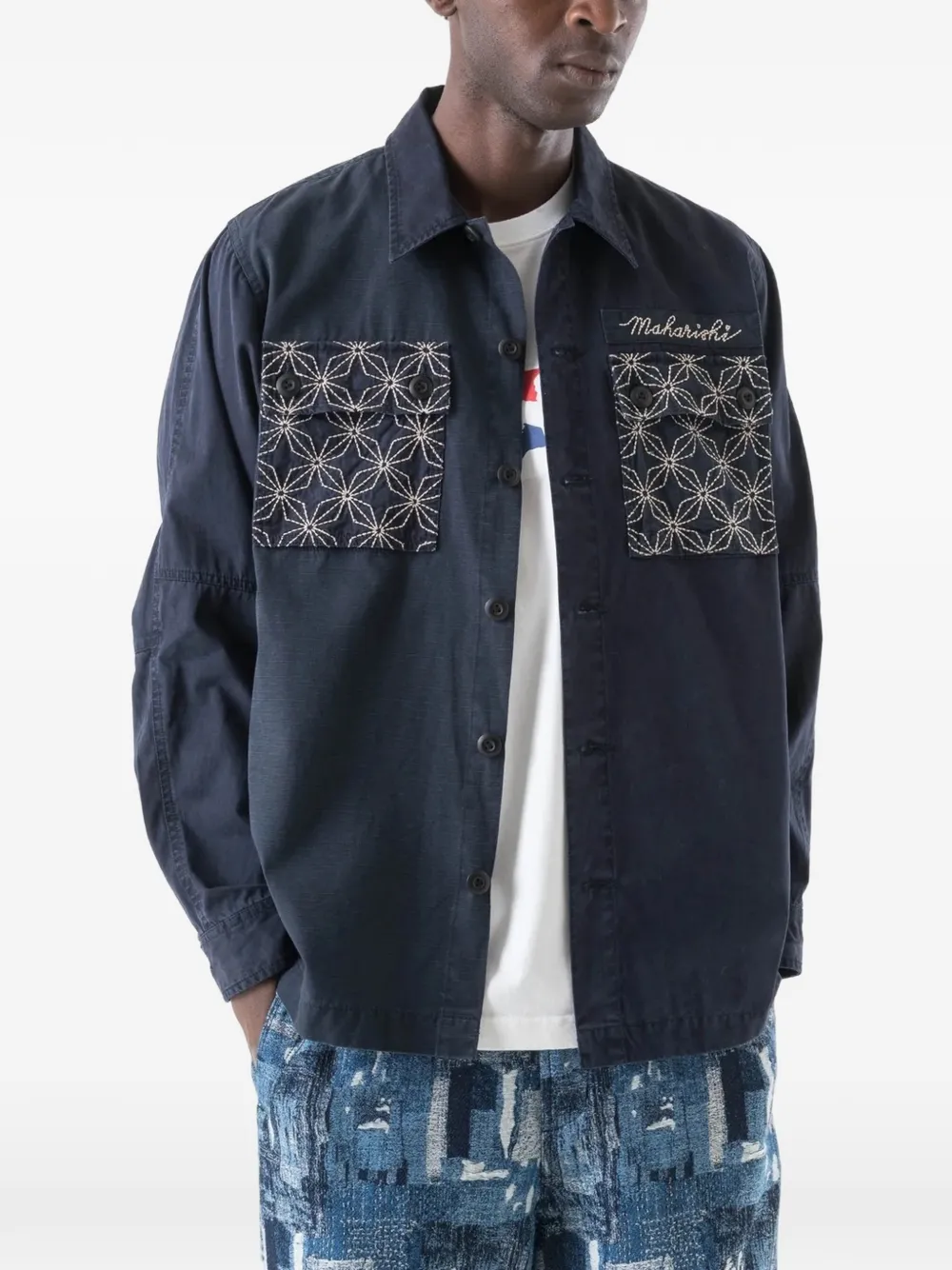 Maharishi Sashiko ripstop overhemd met borduurwerk Blauw