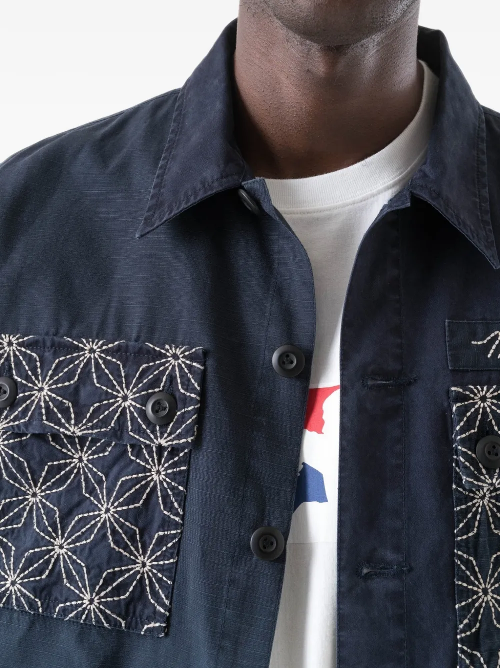 Maharishi Sashiko ripstop overhemd met borduurwerk Blauw