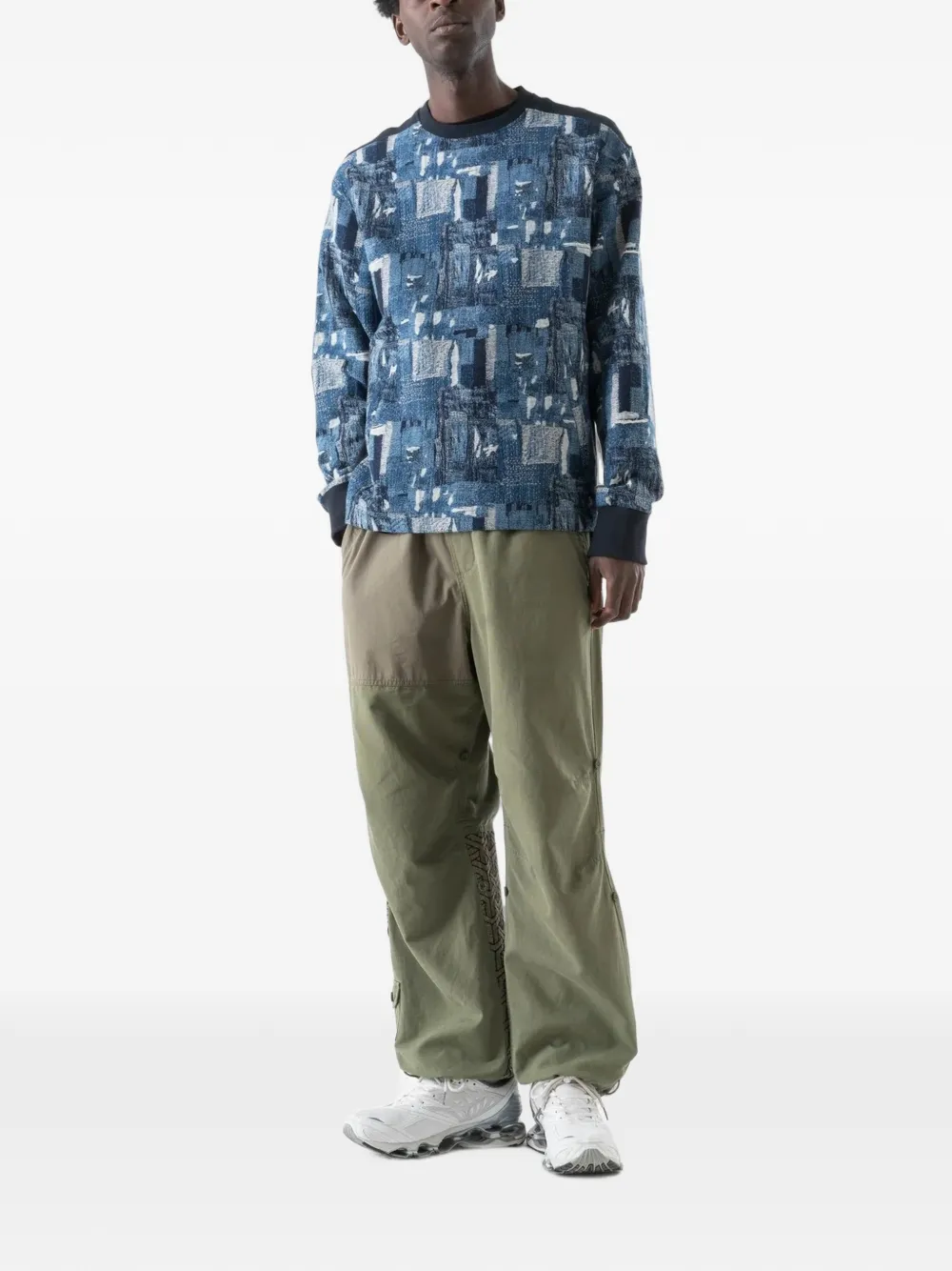 Maharishi Mahaboro sweater met patchwork en lange mouwen Blauw