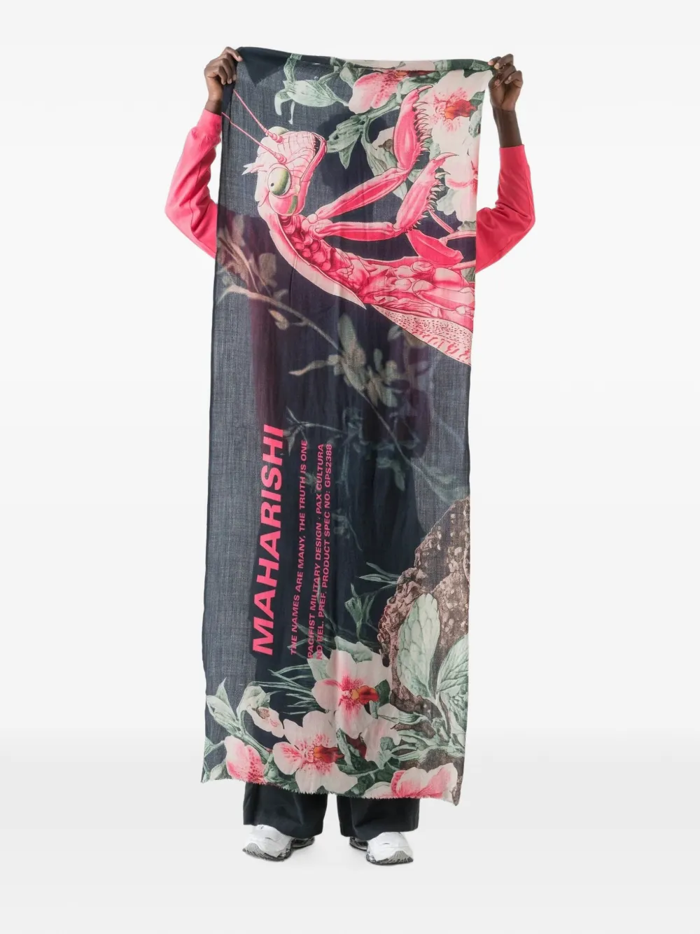 Maharishi Sjaal met bloemenprint en franje Blauw