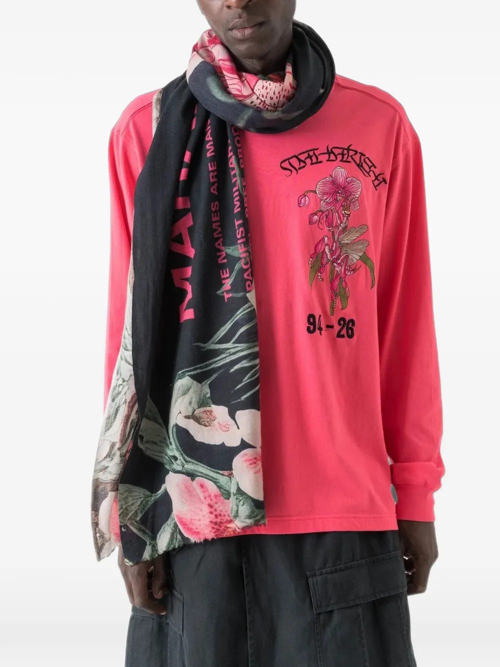 Maharishi Sjaal met bloemenprint en franje Blauw