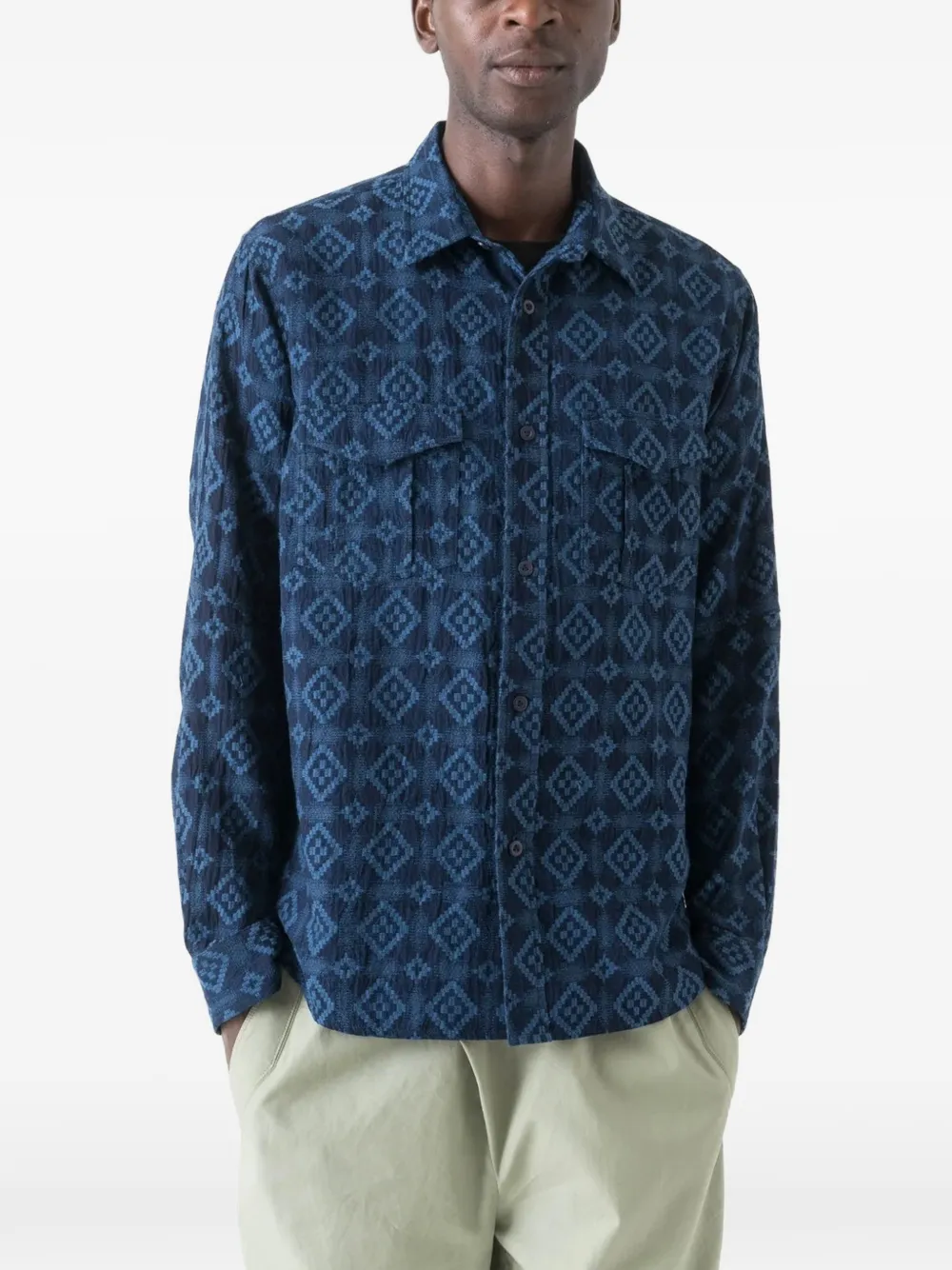 Maharishi Komon Aizome katoenen-shirt met jacquard-patroon Blauw