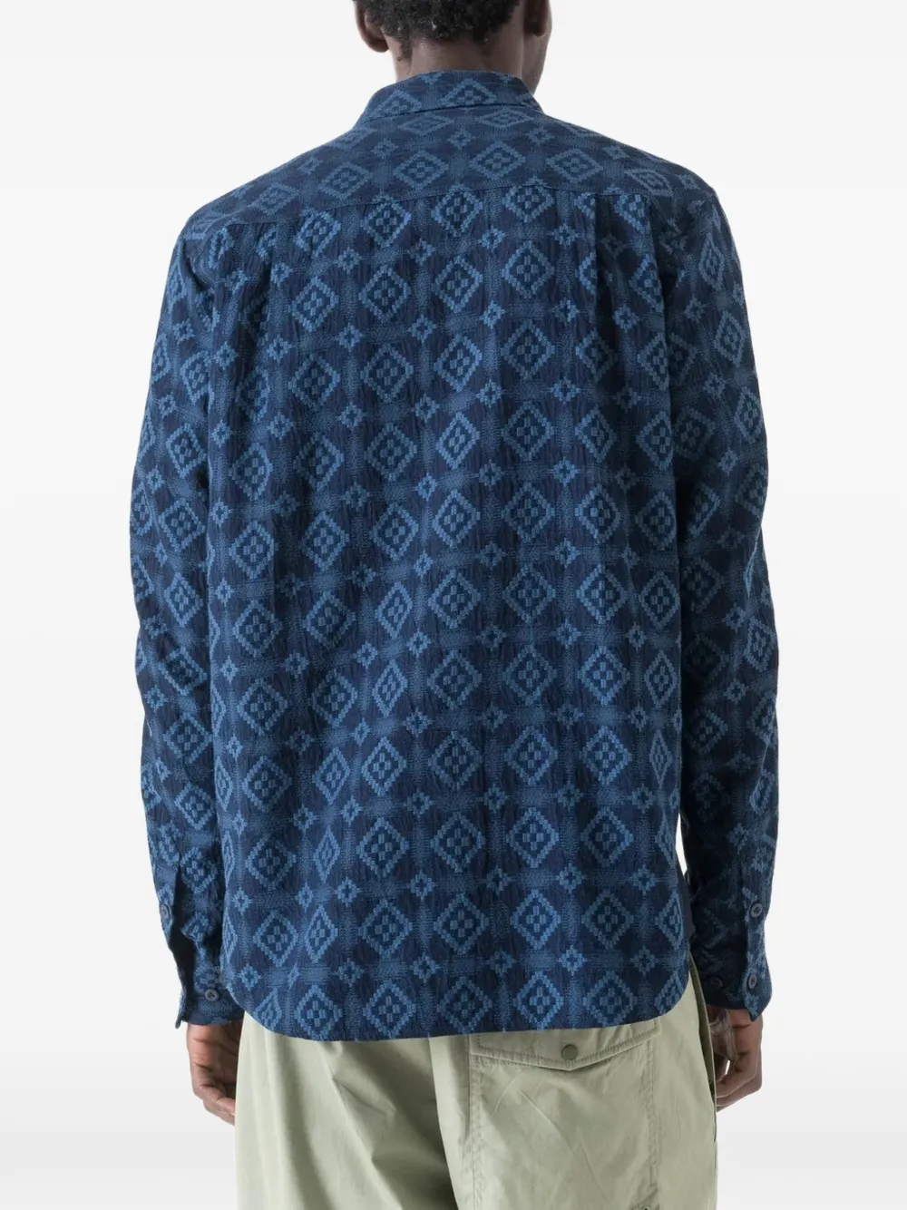 Maharishi Komon Aizome katoenen-shirt met jacquard-patroon Blauw