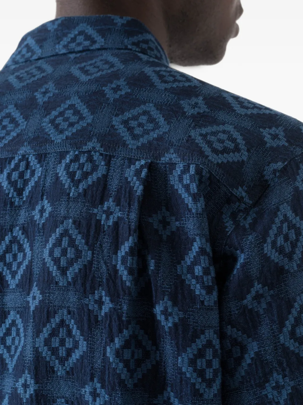 Maharishi Komon Aizome katoenen-shirt met jacquard-patroon Blauw