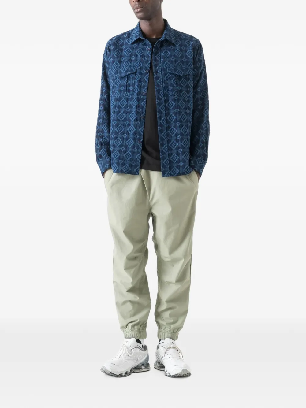 Maharishi Komon Aizome katoenen-shirt met jacquard-patroon Blauw