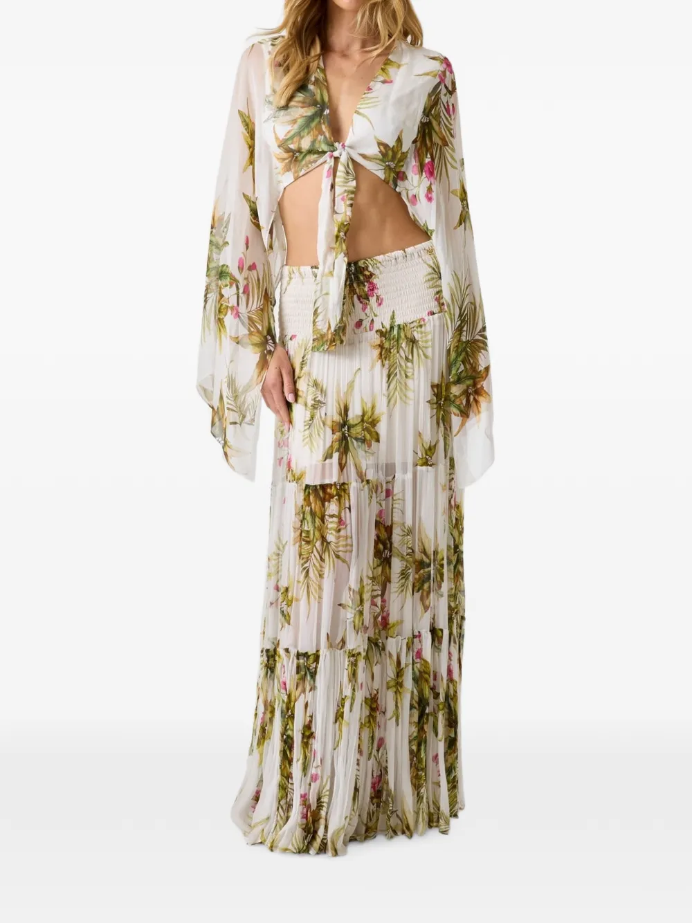 GUESS USA Marciano top met bloemenprint en gestrikte voorkant Wit