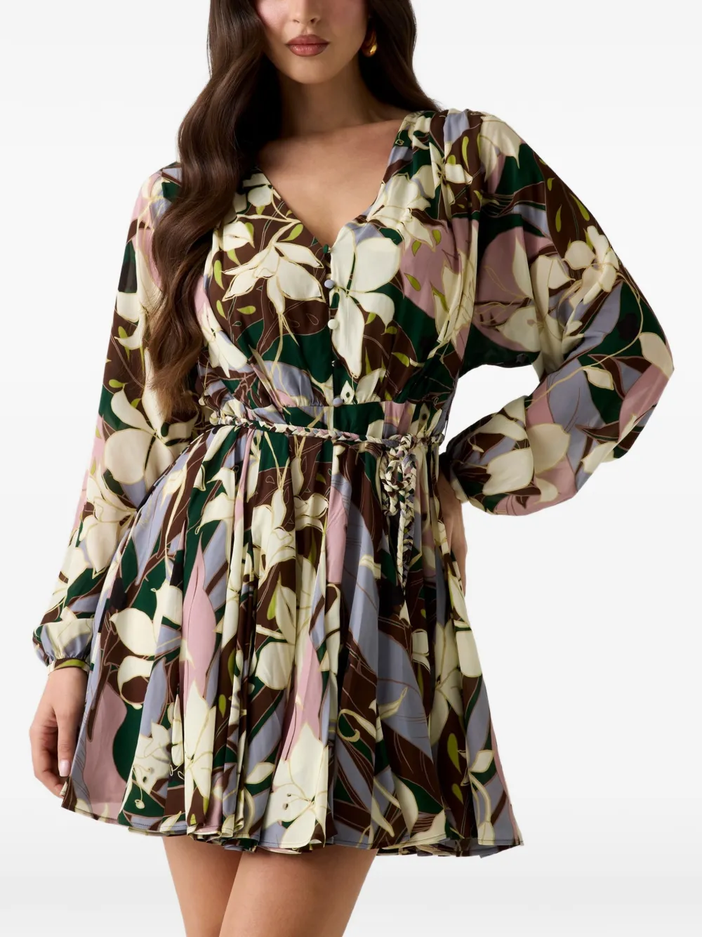 MARCIANO by GUESS robe courte fleurie à col v - Marron MARCIANO by GUESS robe courte fleurie à col v - Marron