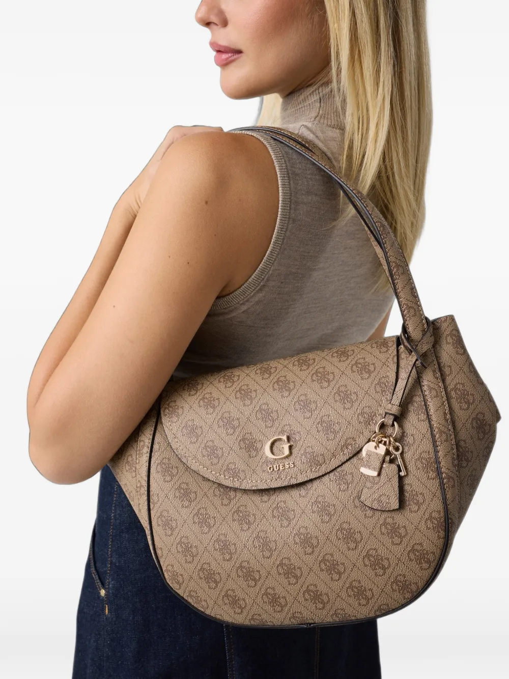 GUESS USA Coleen schoudertas met monogram-print Bruin