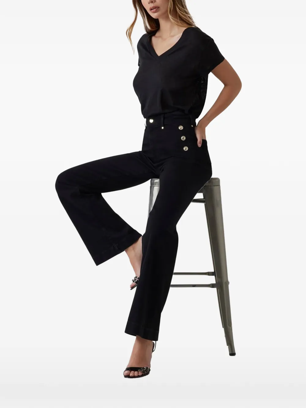 GUESS USA New Faye flared jeans verfraaid met knopen Zwart