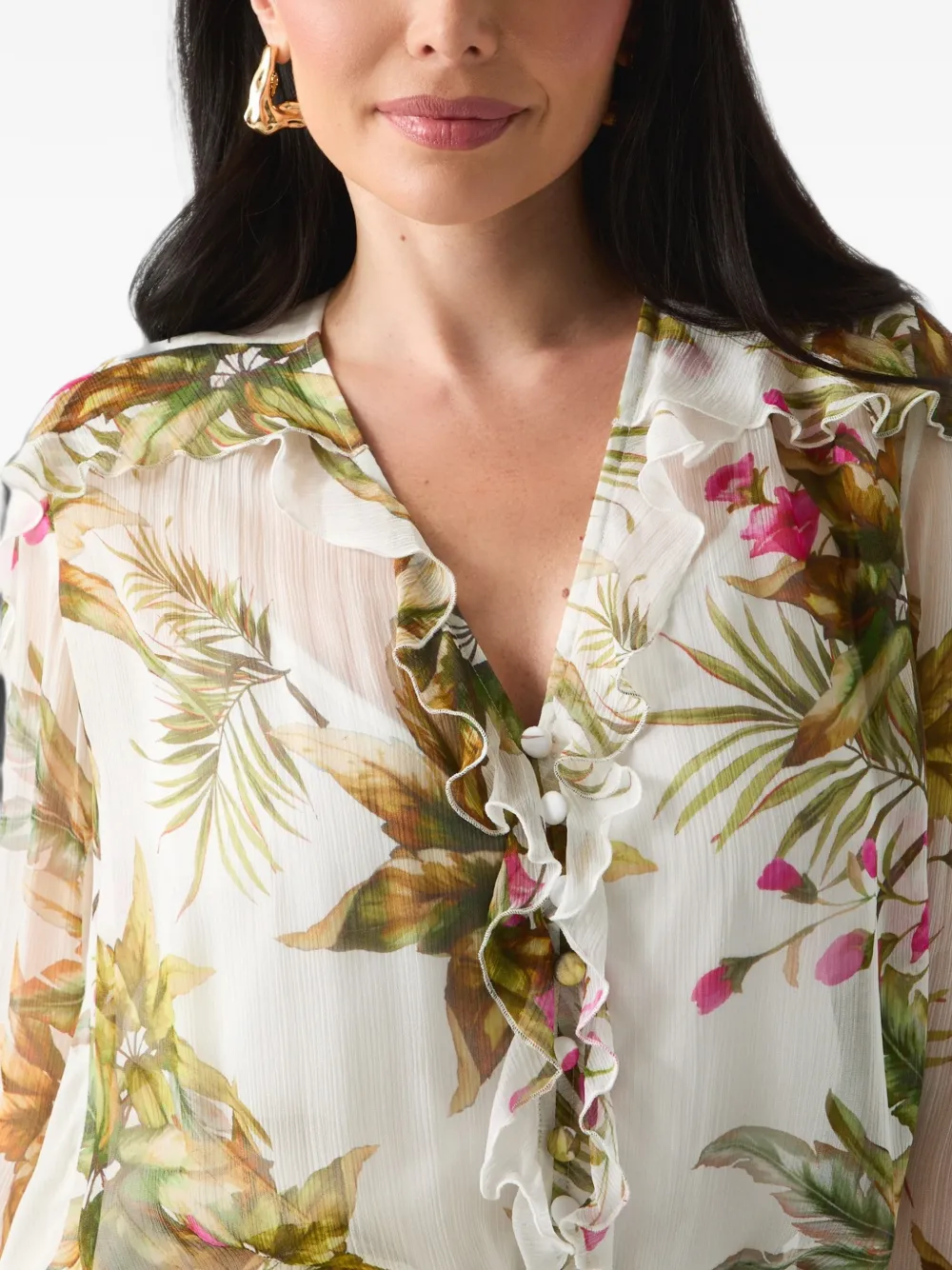 GUESS USA ruffled floral-print blouse Wit