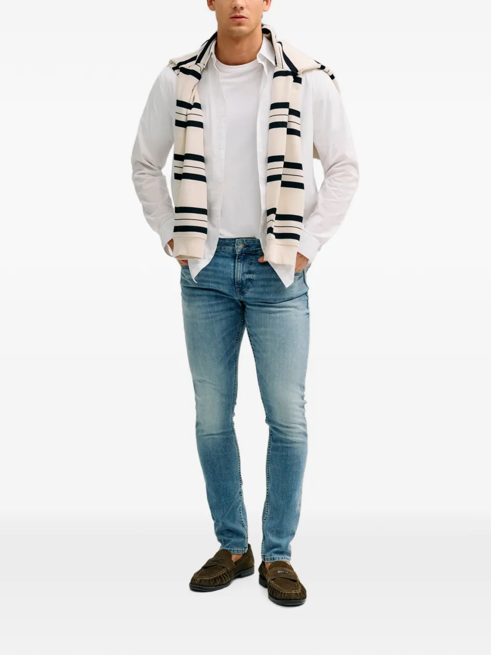 GUESS USA Miami skinny jeans met logoplakkaat Blauw